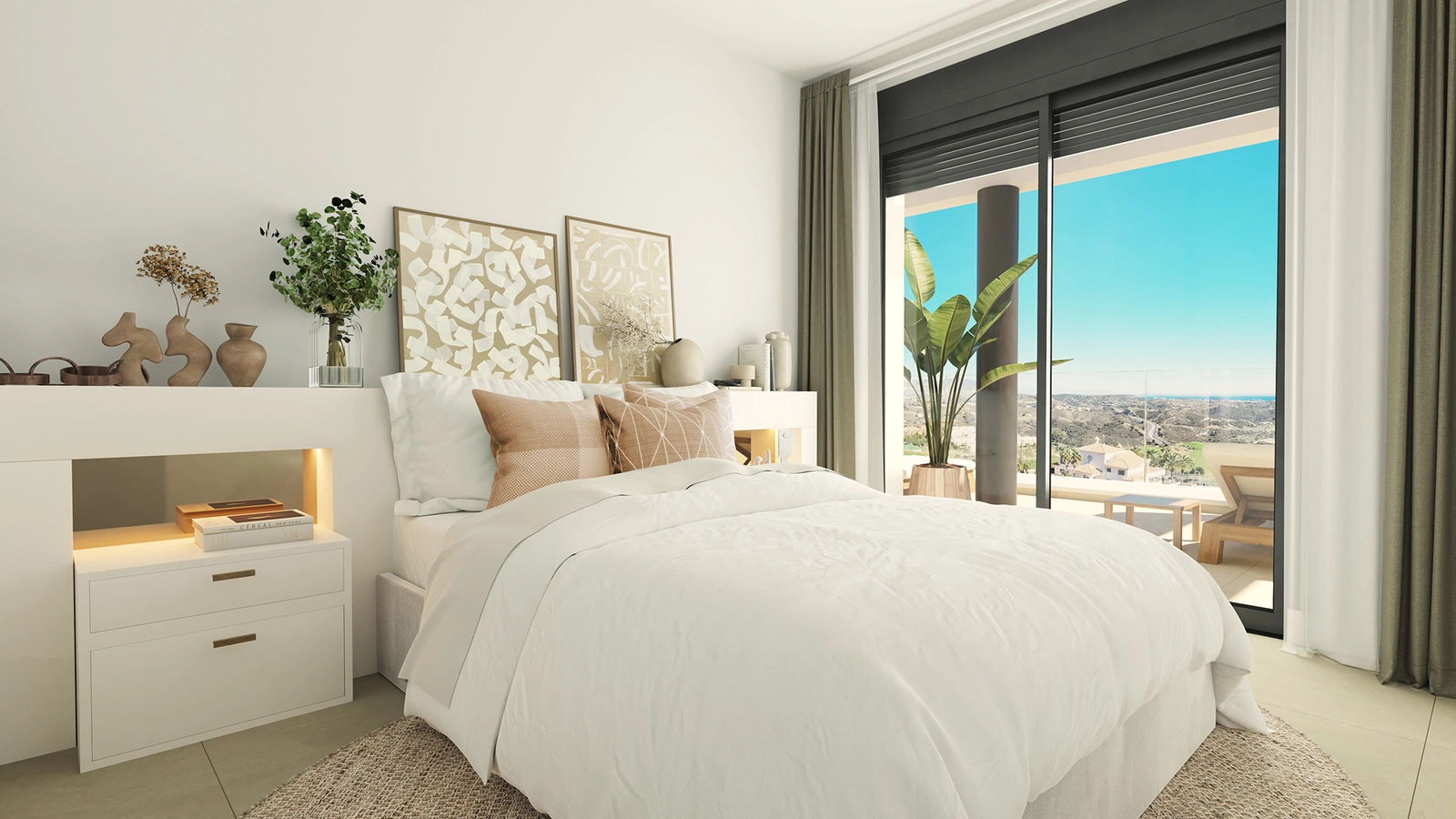 Los dormitorios de invitados son luminosos y acogedores, con acceso directo al exterior.