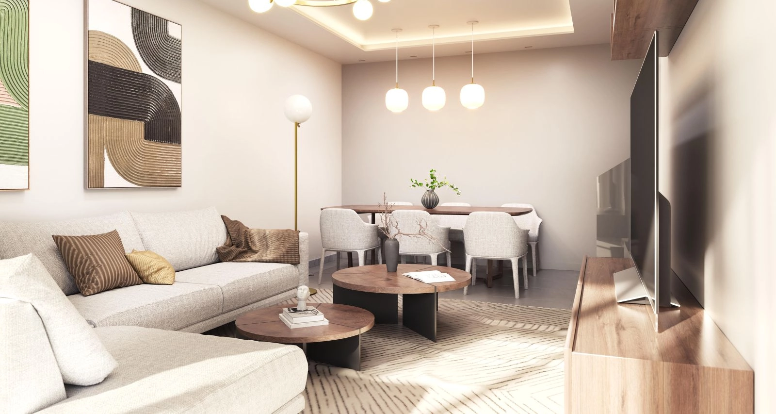 La zona de estar está diseñada para el confort, inundada de luz natural y elegancia moderna.