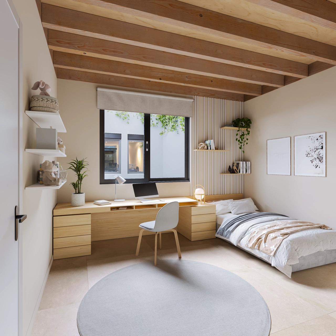 Una habitación versátil, perfecta como dormitorio infantil o un luminoso espacio de oficina en casa.