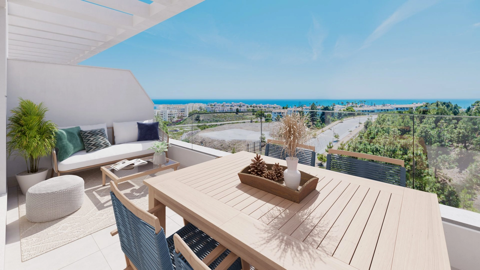 Amplias terrazas diseñadas para comer al aire libre y relajarse bajo el sol de la Costa del Sol.