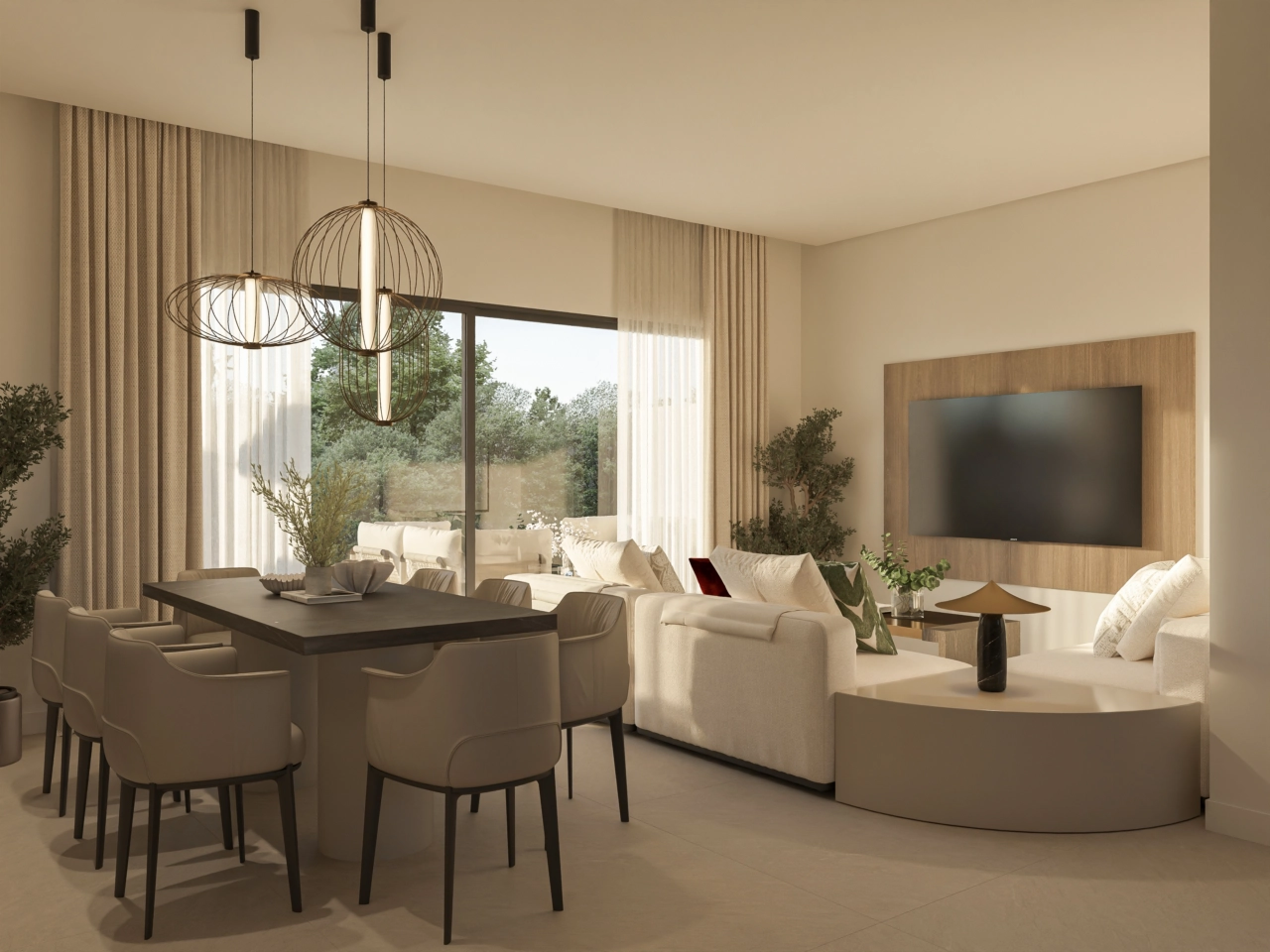 La zona de salón y comedor de planta abierta, diseñada para el confort y el estilo.