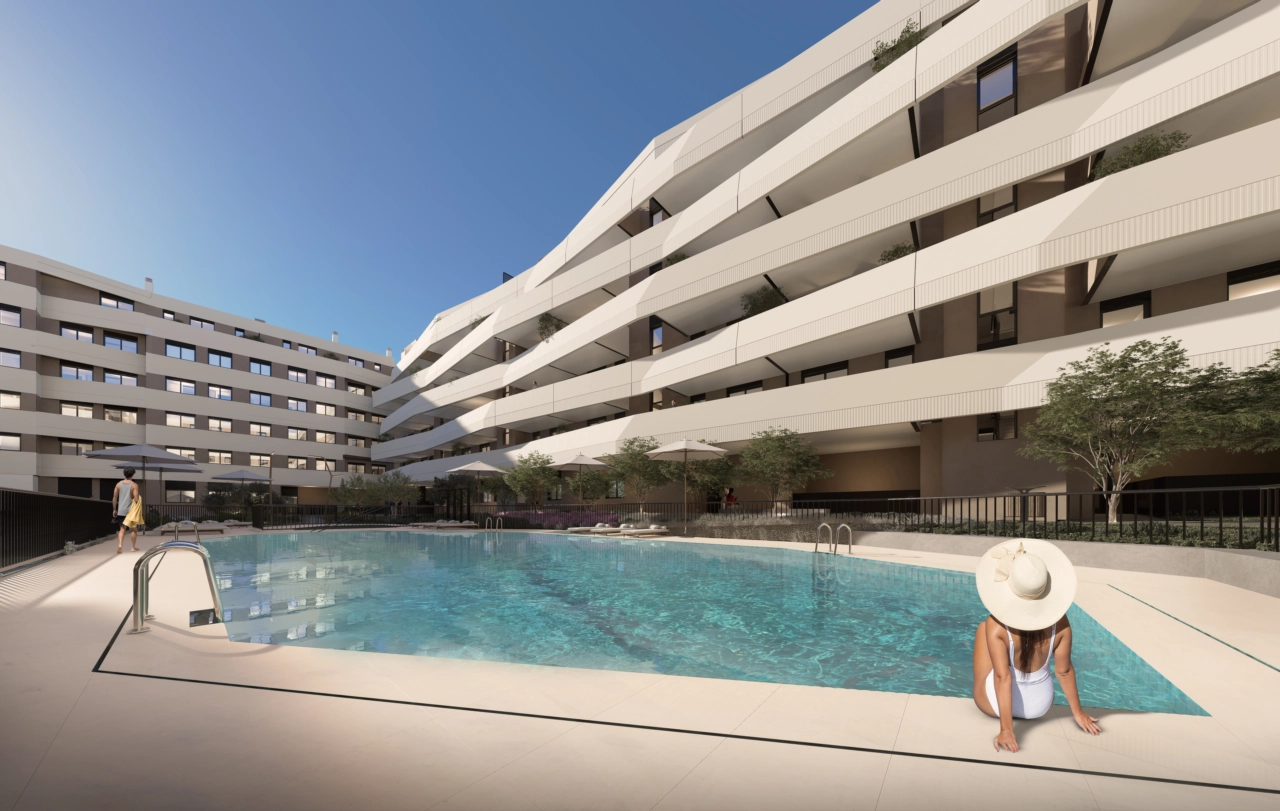 Disfrute de la gran piscina comunitaria, enclavada en jardines paisajísticos, un lugar perfecto para relajarse y refrescarse.