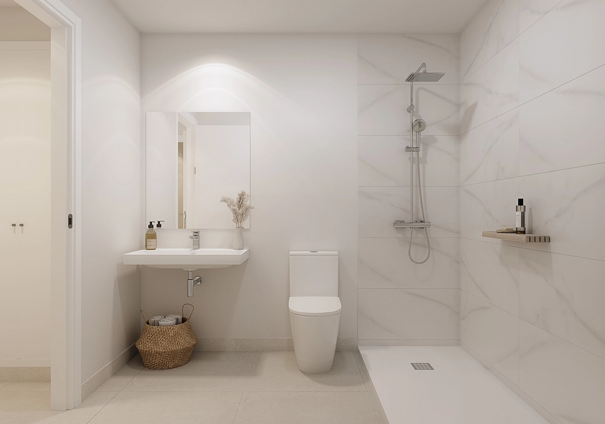 La elegancia y la calidad definen el baño principal, con accesorios y acabados contemporáneos.