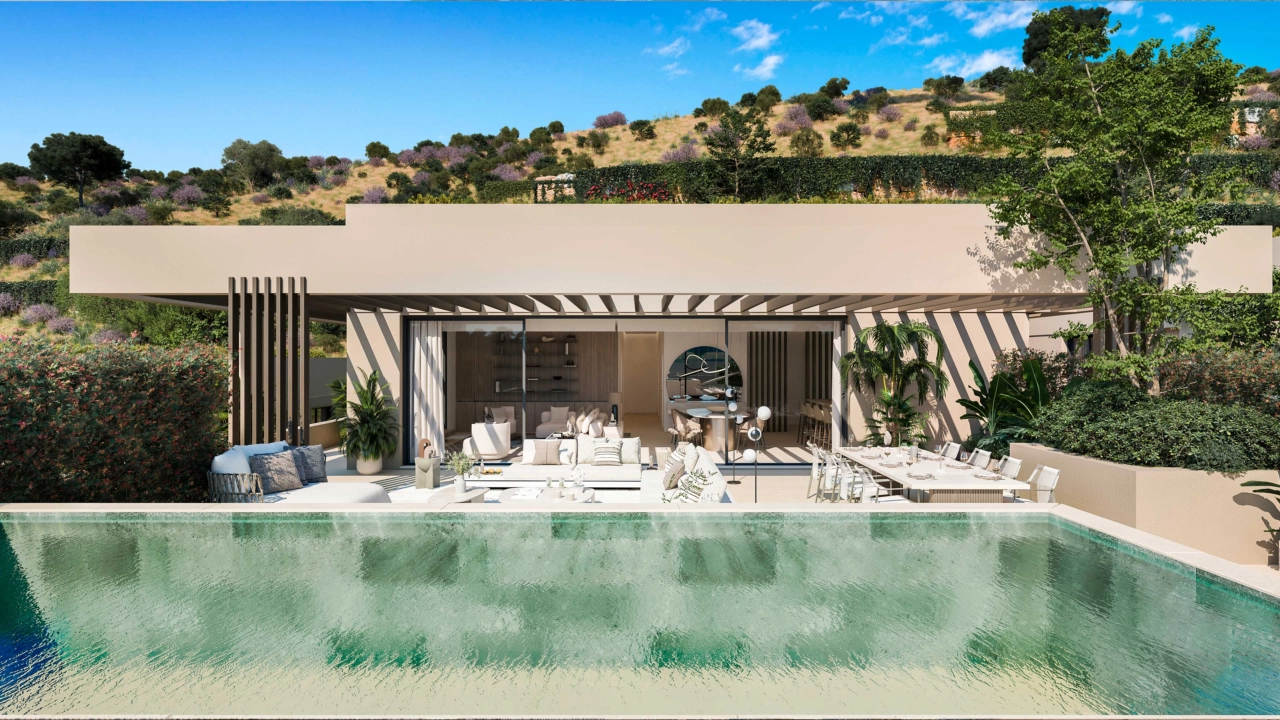 Cada residencia cuenta con una terraza privada y una piscina opcional, creando su propio oasis personal.