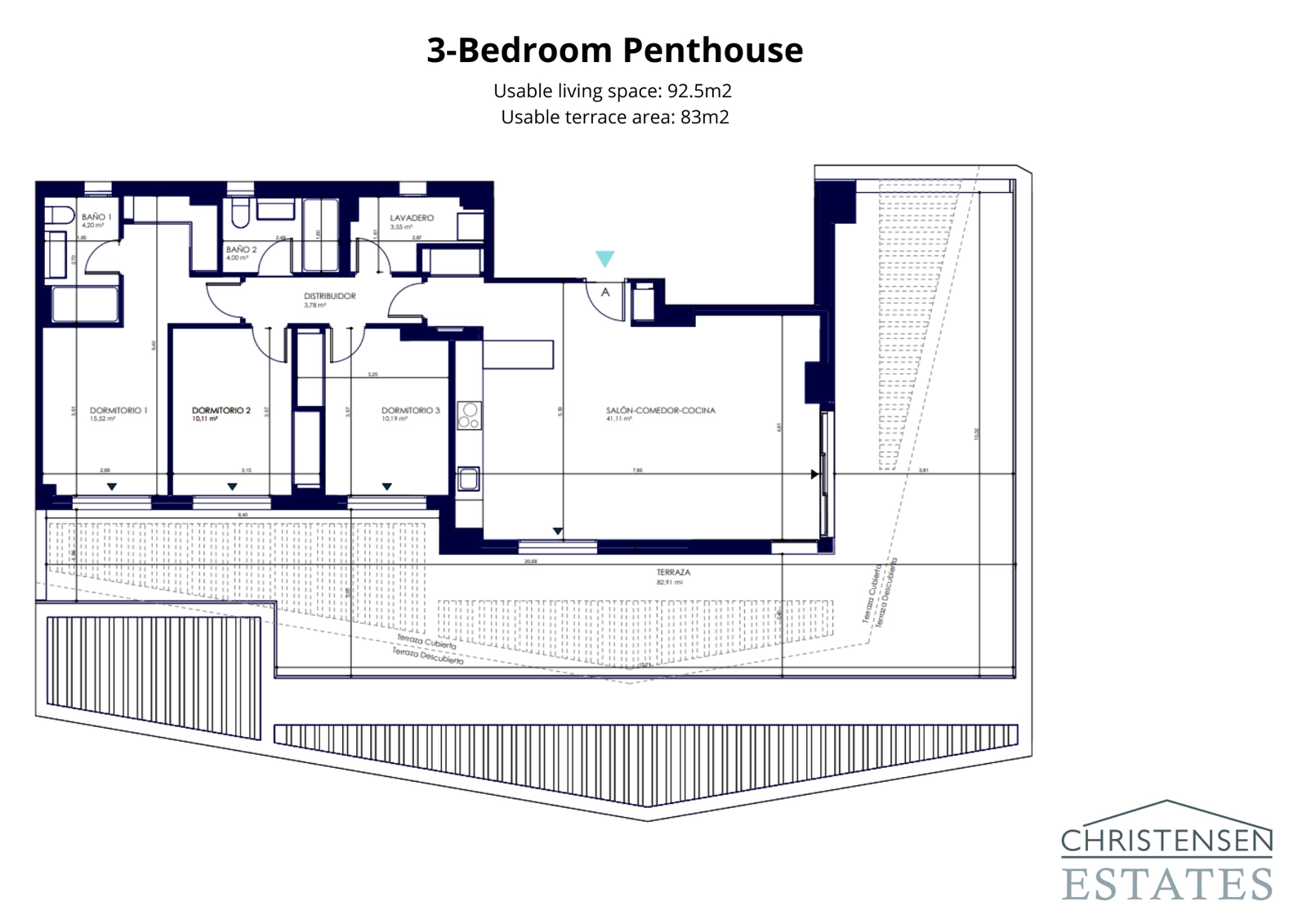 El ático de tres habitaciones ofrece una excelente distribución con interiores amplios y una vasta terraza, perfecto para un estilo de vida de lujo en la Costa del Sol.