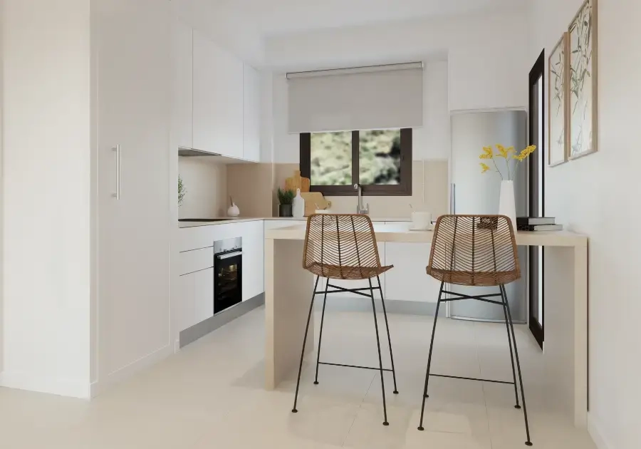 Una moderna cocina de concepto abierto con acabados de alta calidad, perfecta para la vida diaria y el entretenimiento.