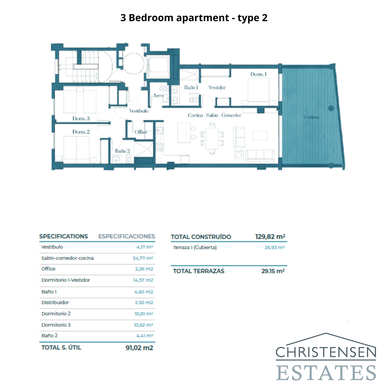 Un plano de 3 dormitorios bien diseñado que ofrece cómodos espacios de vida y una excelente conexión con las zonas exteriores.
