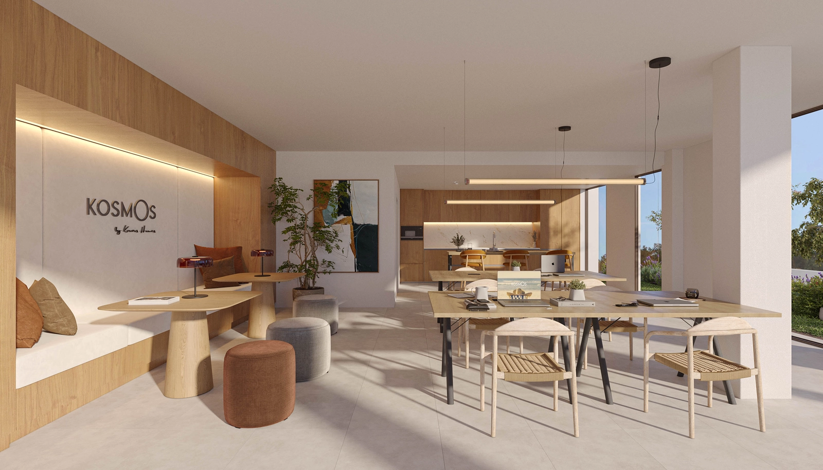 Un cómodo y elegante espacio de trabajo compartido para trabajar o celebrar reuniones.