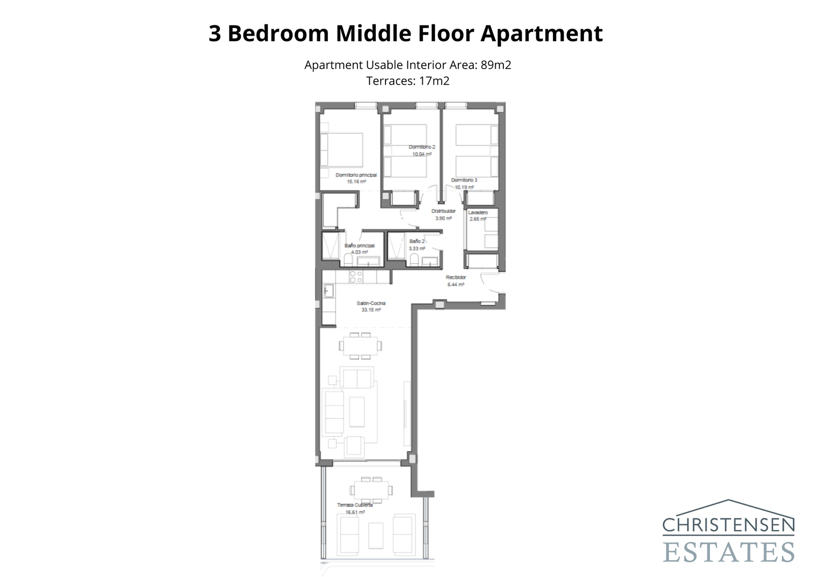 Una vivienda de tres dormitorios bien diseñada, que ofrece amplio espacio para la familia y los invitados, con una hermosa terraza.
