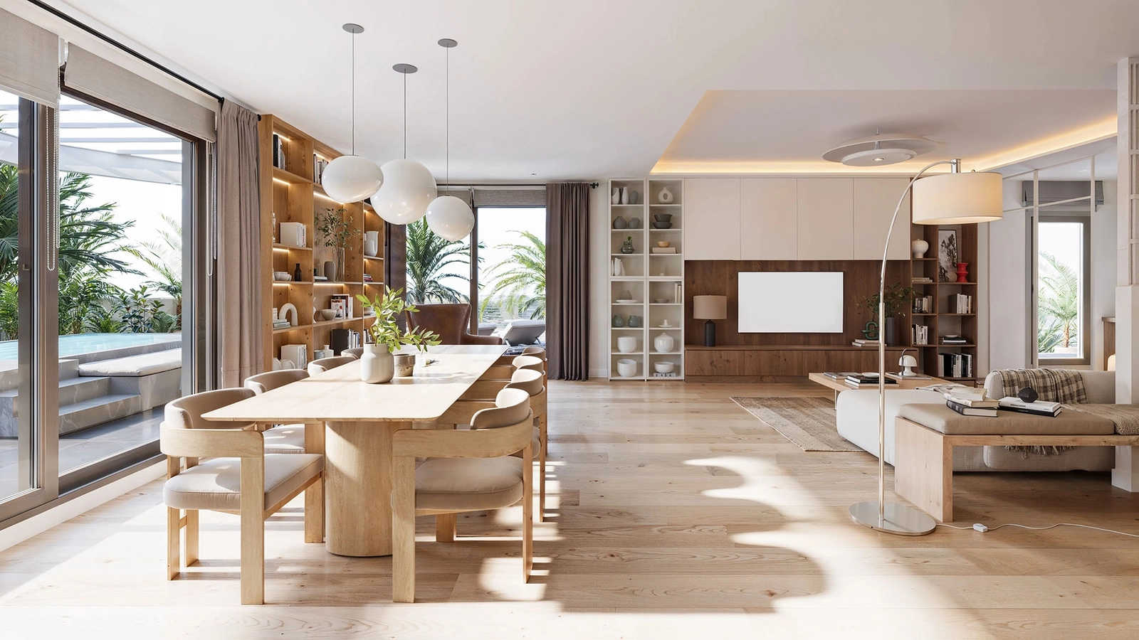 Espacios de salón luminosos diseñados para el confort y la elegancia, que se conectan fluidamente con las terrazas privadas.