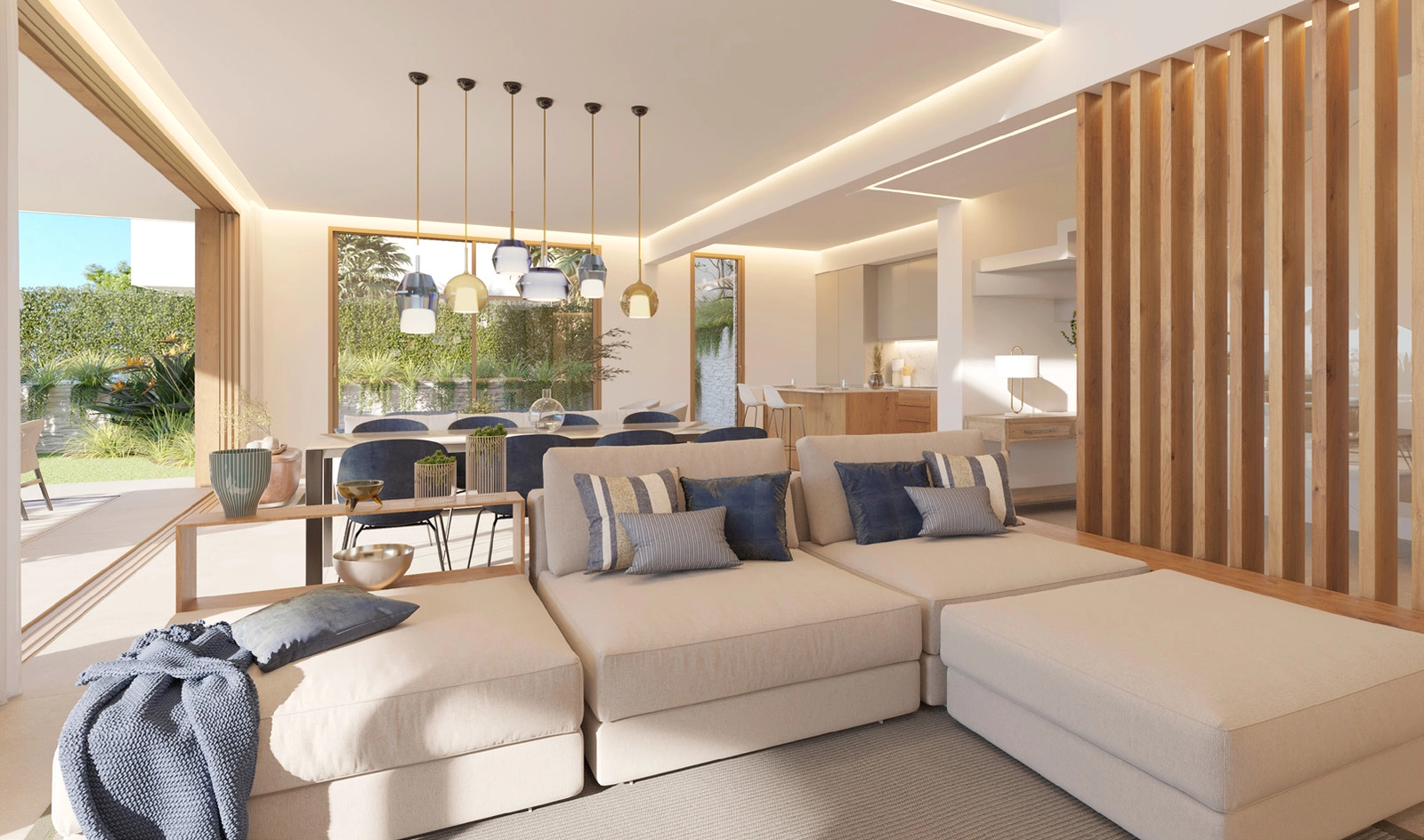 Interiores de planta abierta se conectan a la perfección con la terraza exterior, creando un espacio perfecto para el ocio.