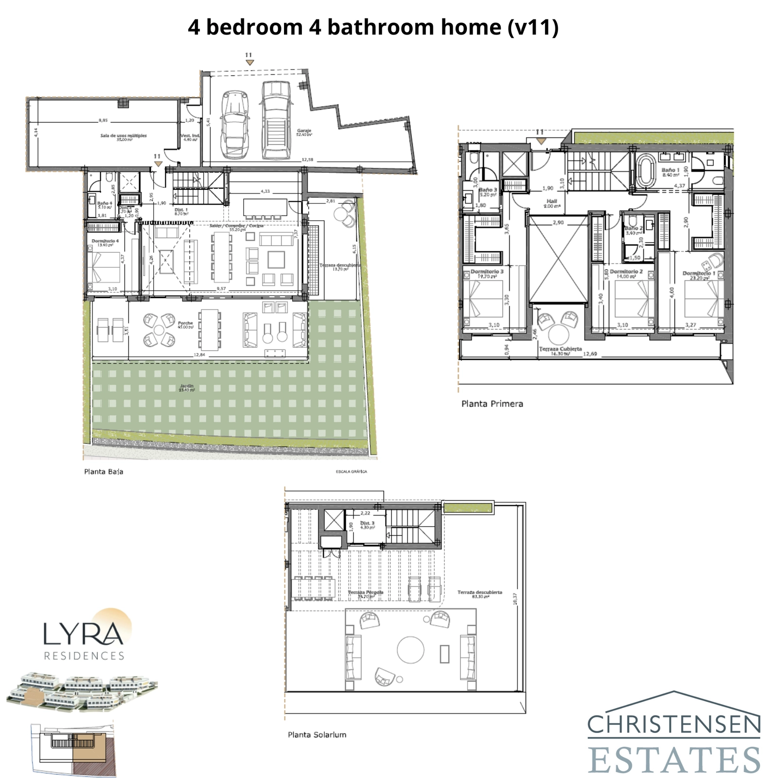 Explore la distribución de esta residencia alternativa de 4 dormitorios, que cuenta con un generoso jardín, estancias bien proporcionadas y una excelente fluidez entre los espacios interiores y exteriores.