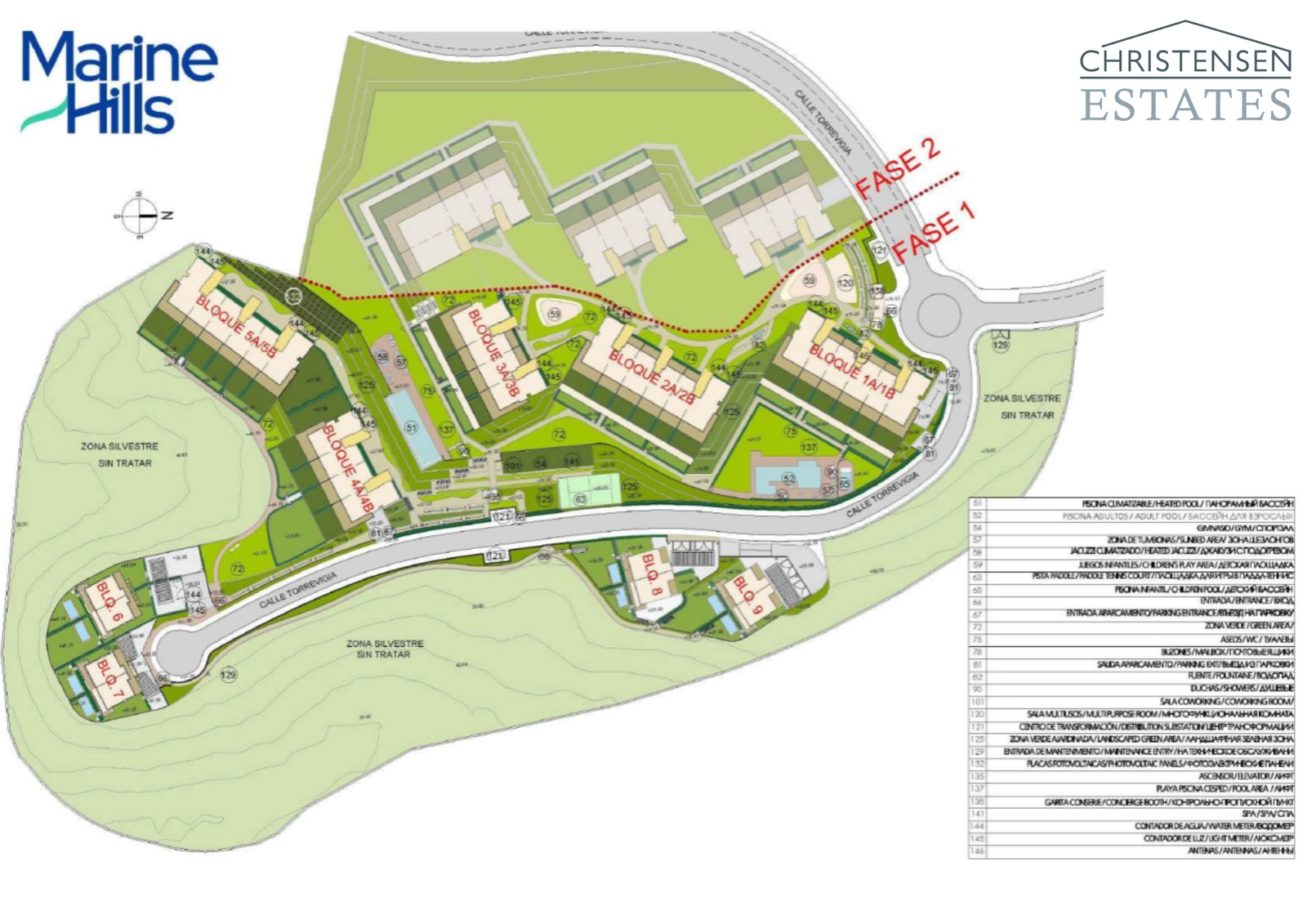 El plan director ilustra la cuidada distribución de la urbanización, integrada en el paisaje natural para maximizar las vistas y la privacidad.