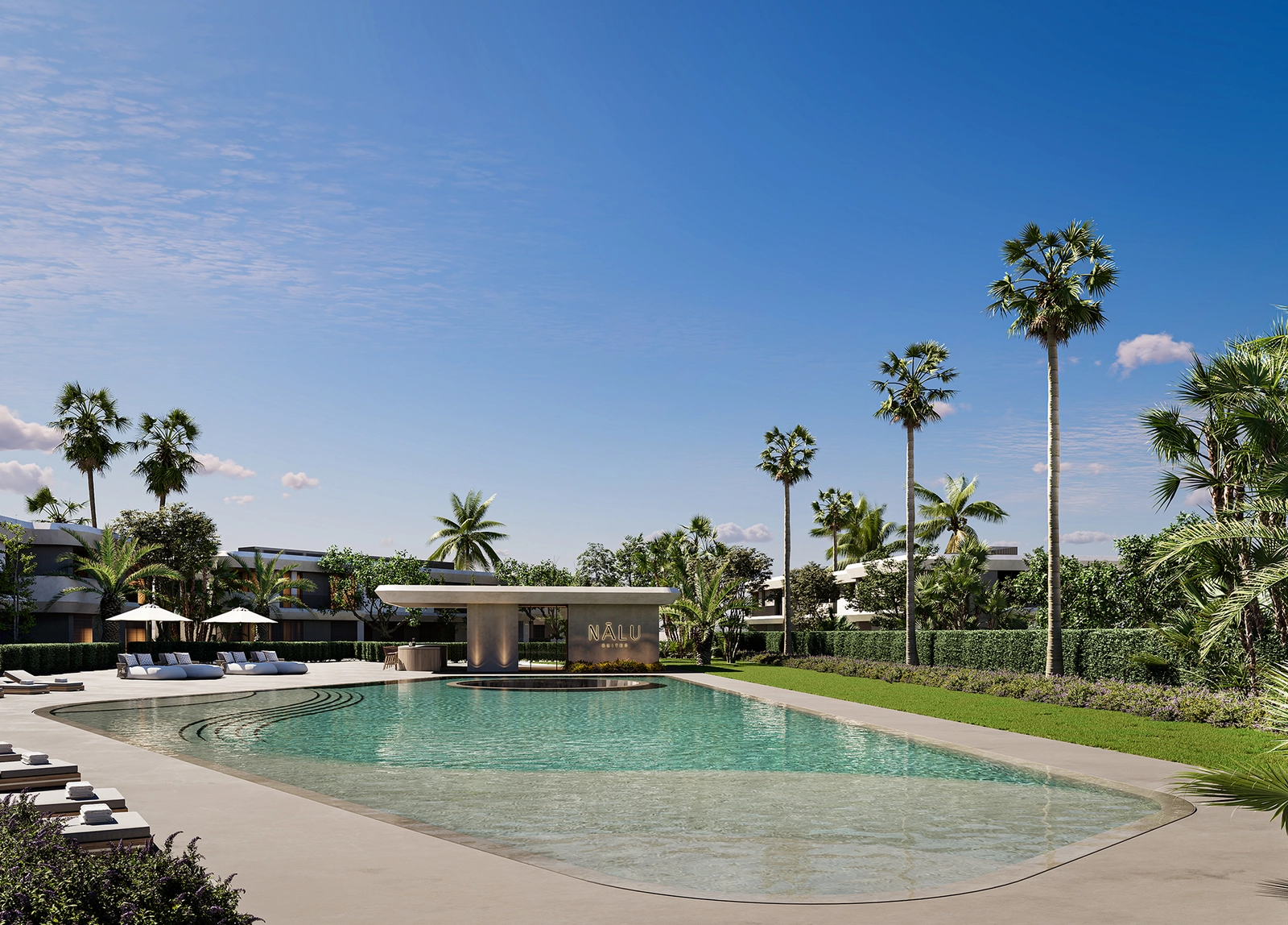 Relájese en la hermosa piscina infinita exterior rodeada de exuberantes jardines.