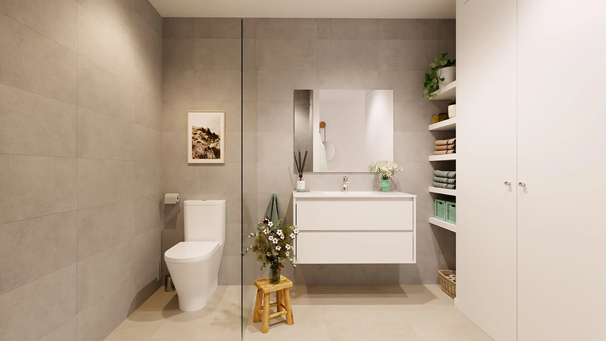 Elegante baño principal con un diseño contemporáneo, accesorios y acabados de alta calidad.
