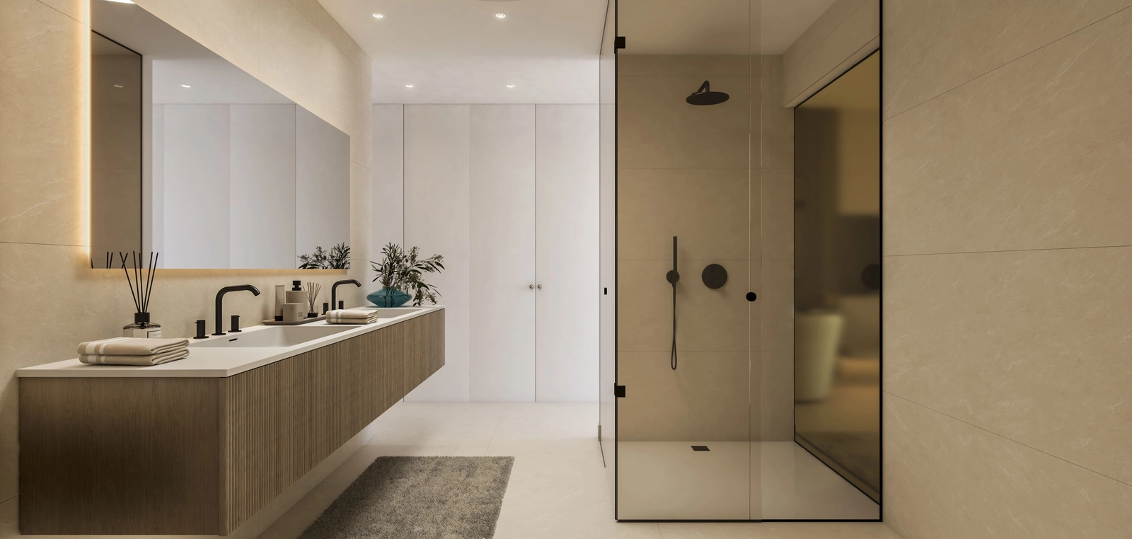 Baños elegantes y contemporáneos, diseñados con materiales y acabados de primera calidad para una experiencia tipo spa.