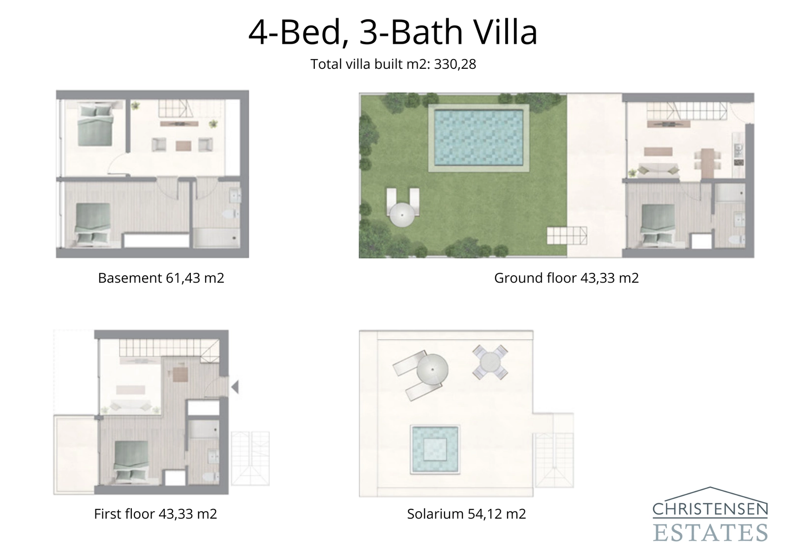Este diseño de chalet de cuatro dormitorios abarca cuatro plantas, proporcionando amplias zonas de estar y una fluidez perfecta hacia el jardín privado y el solárium.