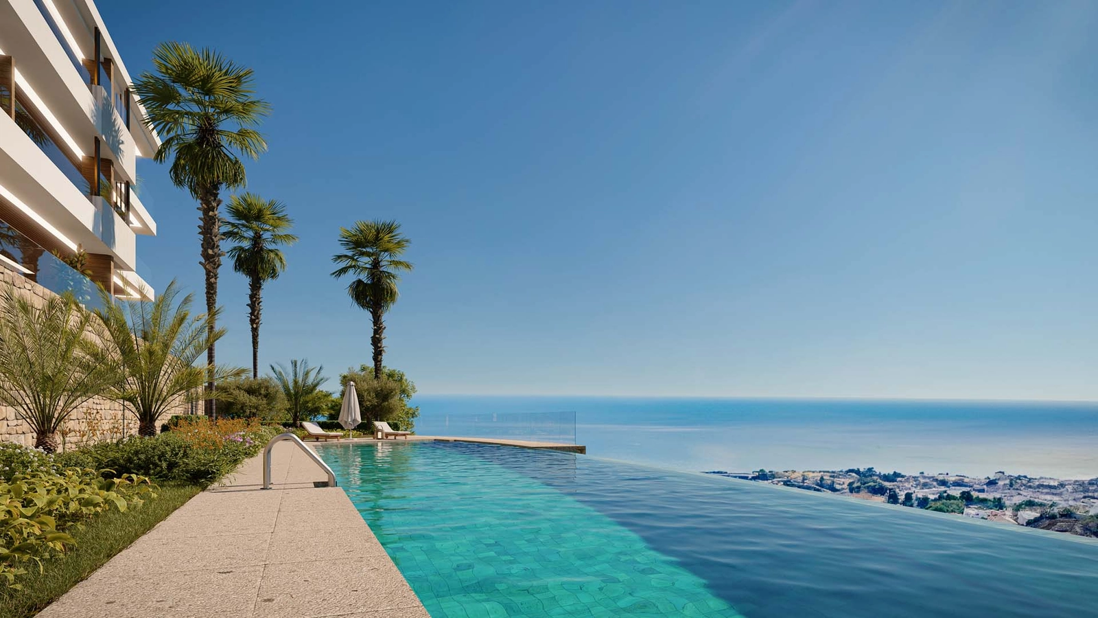 La piscina infinita ofrece impresionantes vistas panorámicas sobre la Costa del Sol.