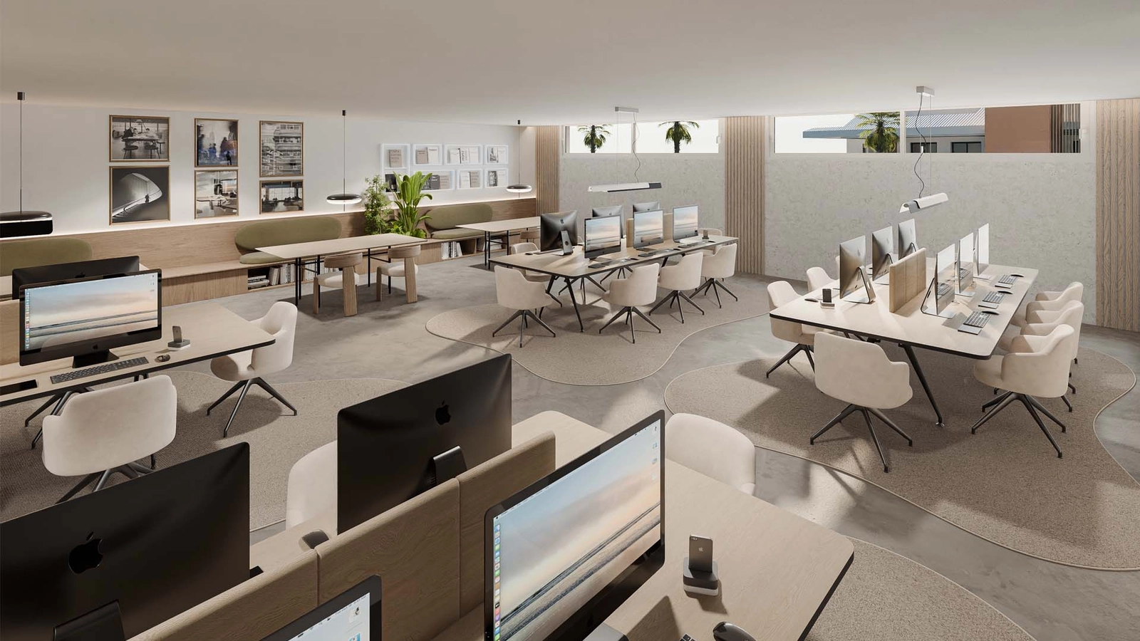 Un espacio de co-working moderno e inspirador para los residentes que trabajan desde casa.