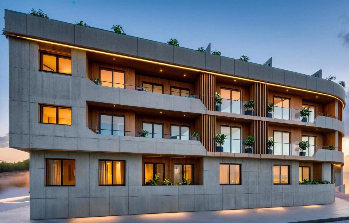La arquitectura vanguardista del edificio combina madera natural, cerámica y vidrio para crear una estética única y contemporánea.