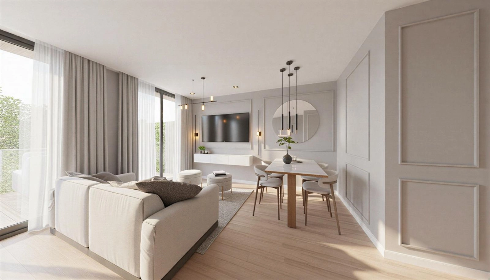 Un salón luminoso y acogedor, cuidadosamente diseñado con un estilo contemporáneo y detalles únicos para crear una atmósfera cálida y sofisticada.