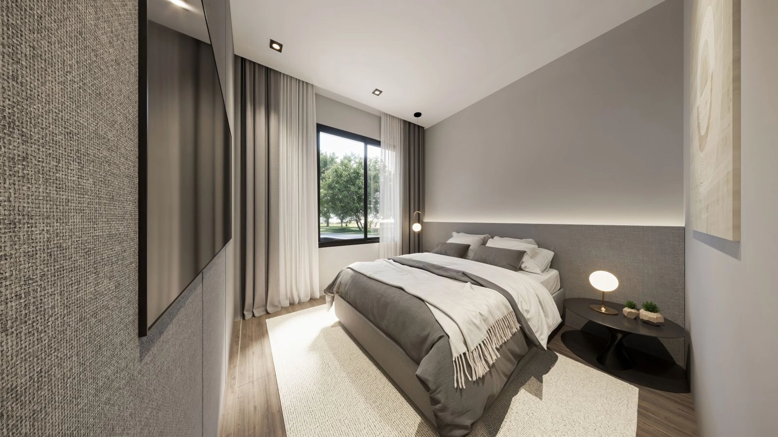 Otra vista de un dormitorio tranquilo, mostrando el elegante diseño y la abundante luz natural que inunda cada hogar.