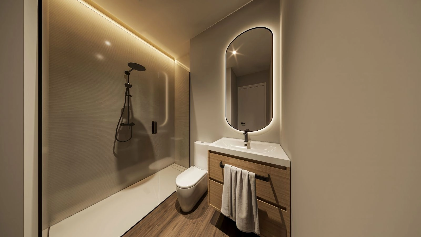 Experimente el equilibrio perfecto entre diseño y función en el elegante baño, con grifería de alta gama y sofisticados azulejos de porcelana.
