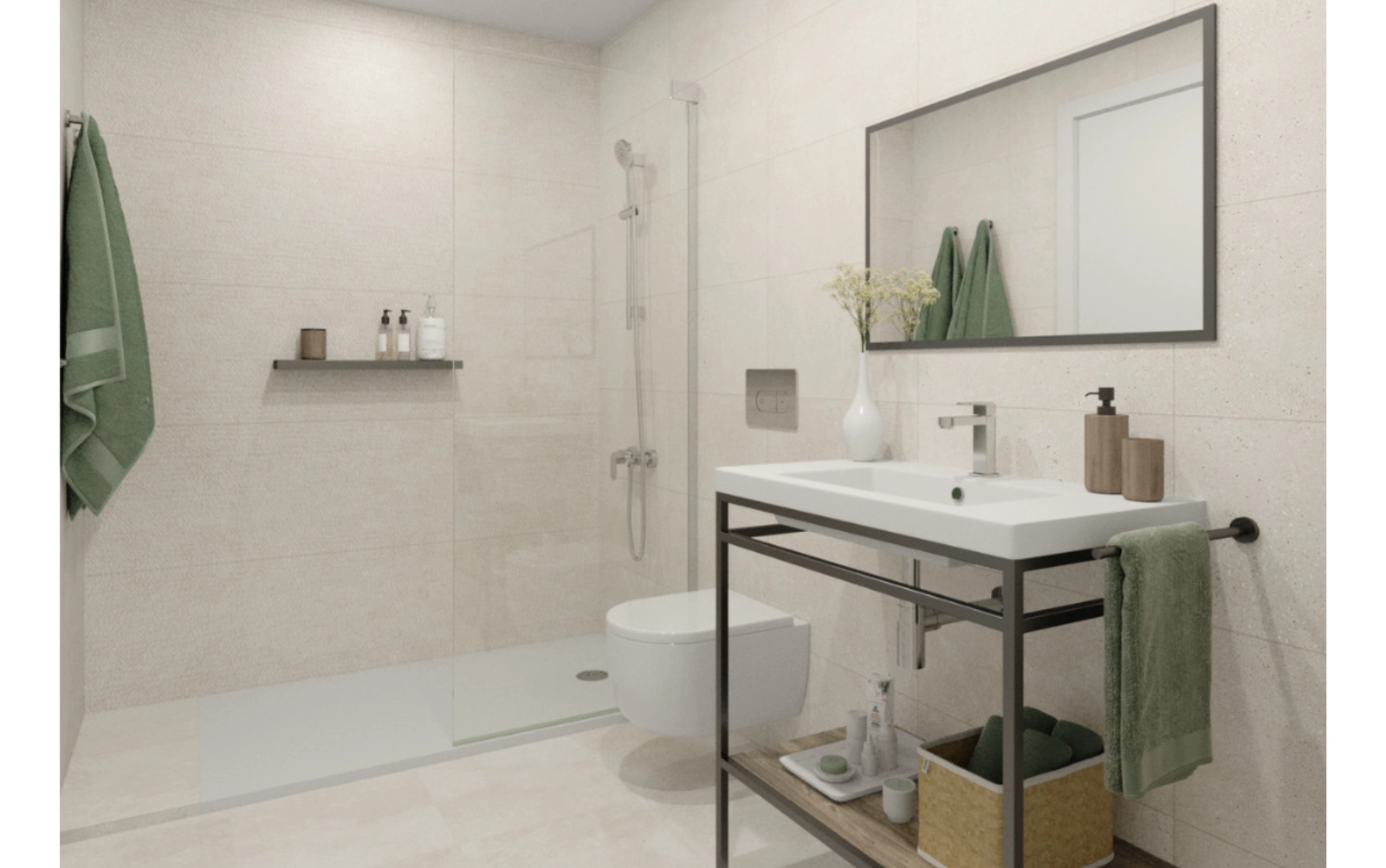 Diseño de baño contemporáneo con elegantes accesorios y líneas limpias para una sensación de spa.