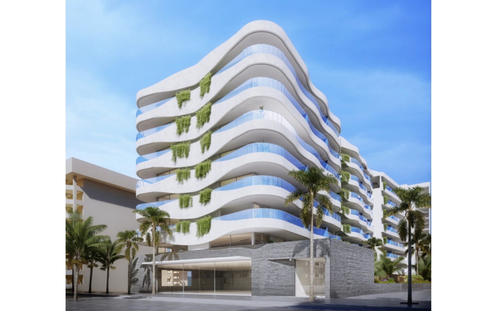 El impresionante diseño contemporáneo del edificio visto desde la calle.