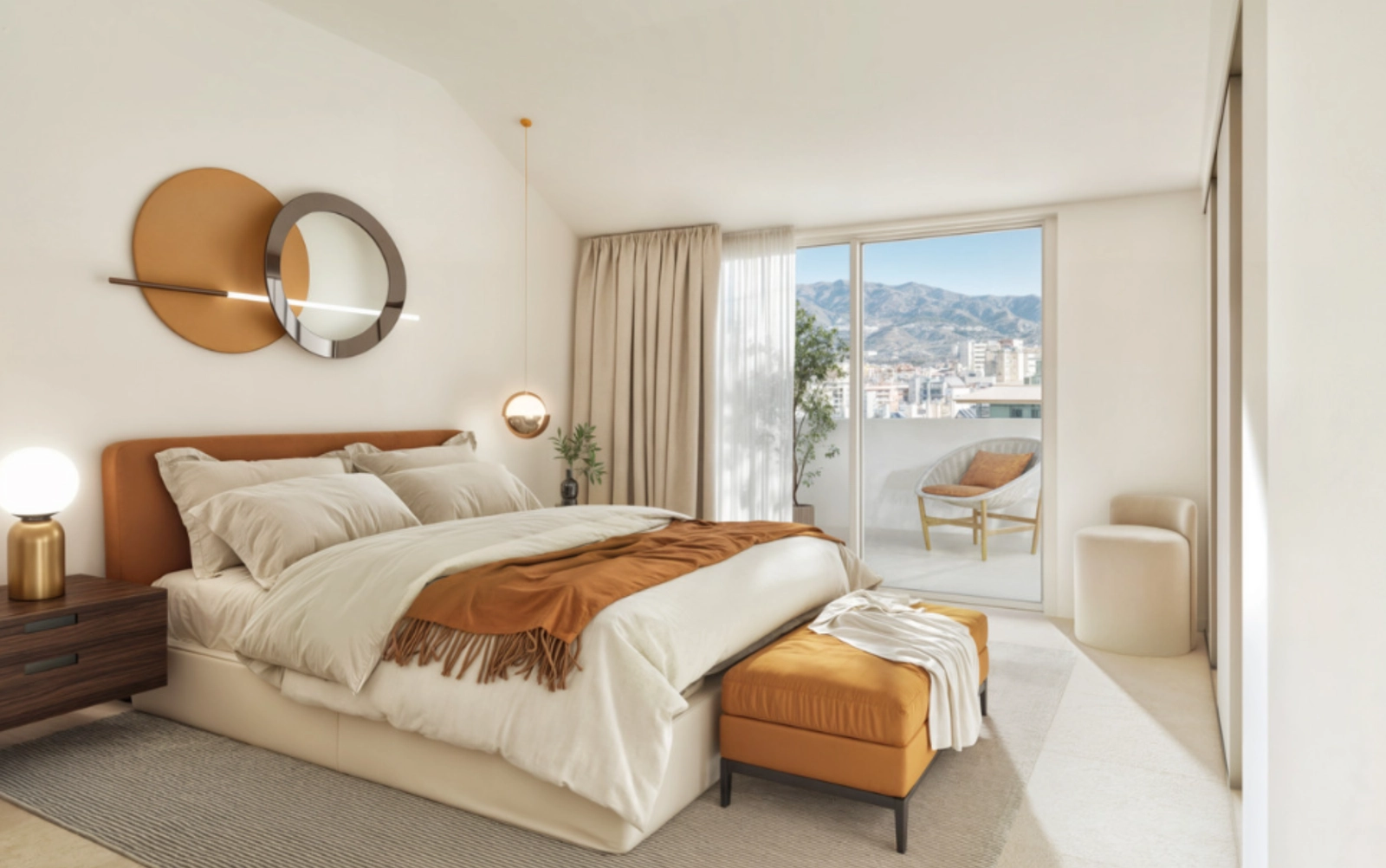 El dormitorio principal es un refugio de paz con un diseño elegante y acceso directo a un balcón privado.