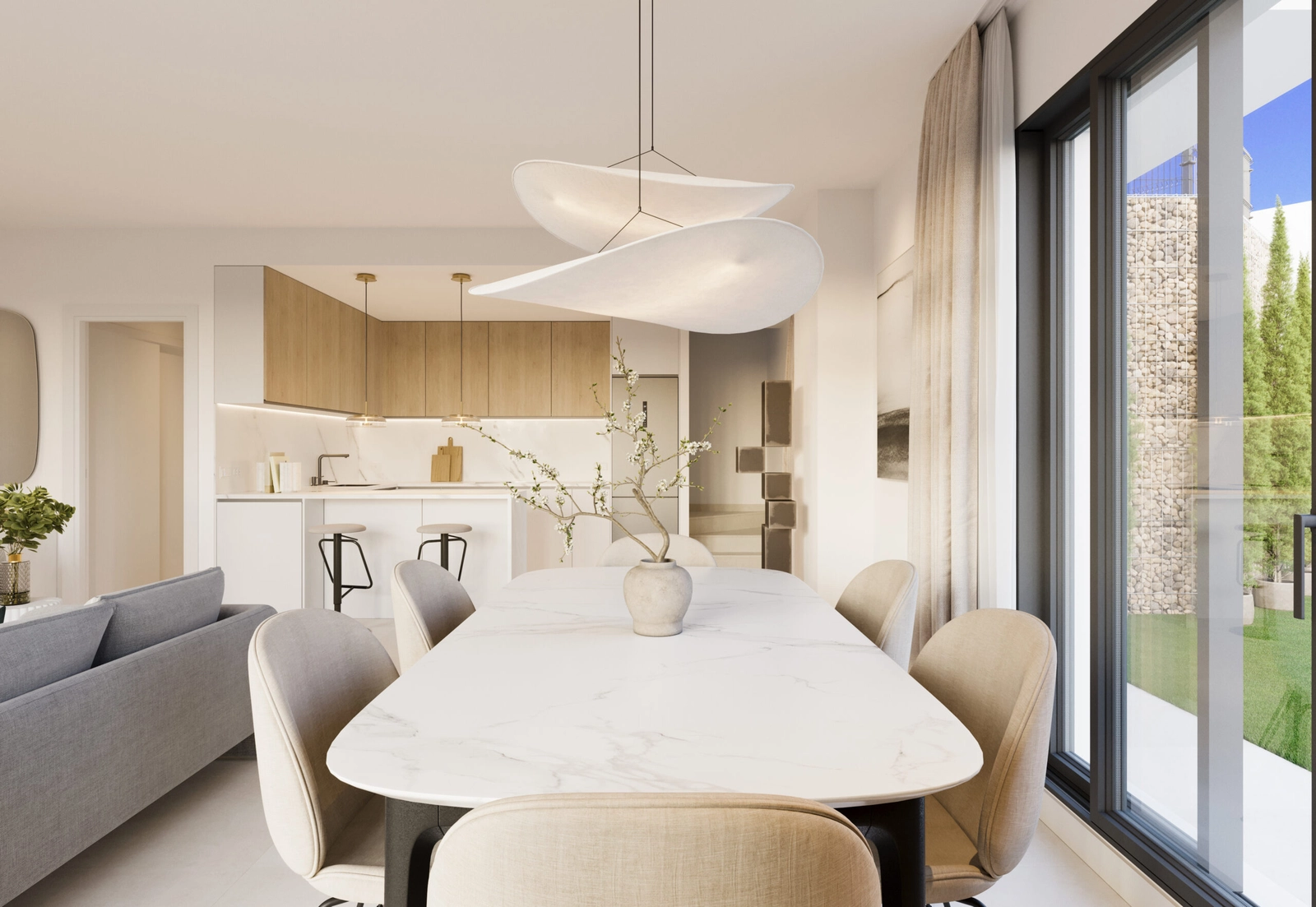 El elegante comedor es perfecto para compartir comidas con familiares y amigos.