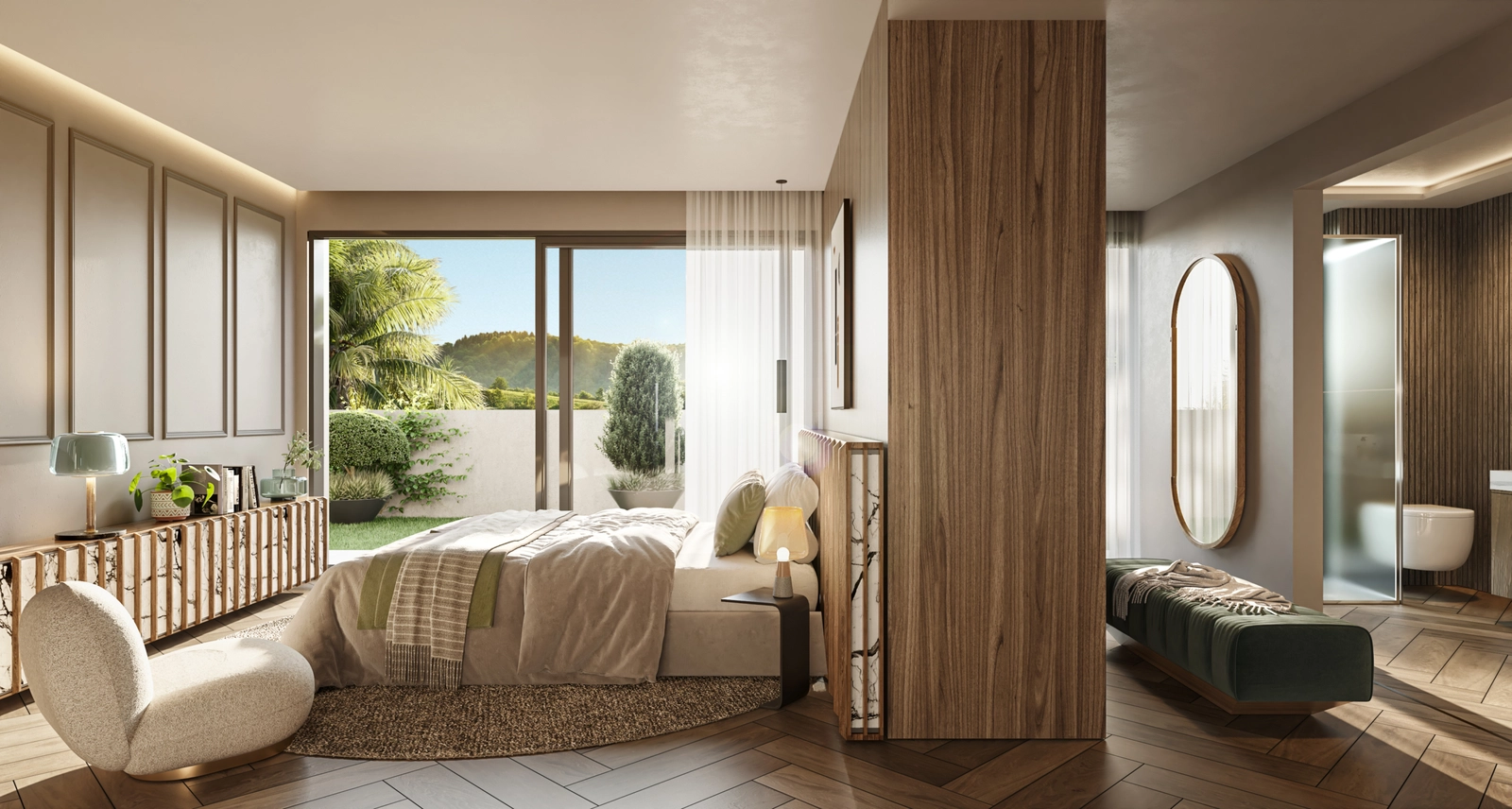 Las luminosas y espaciosas zonas de estar están diseñadas con detalles elegantes y grandes ventanales que enmarcan las impresionantes vistas al mar.