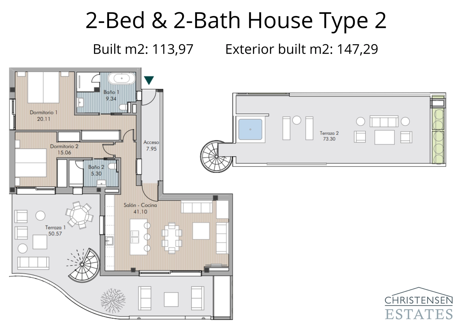 Un apartamento de dos dormitorios diseñado de forma inteligente, con una amplia terraza que extiende el espacio habitable hacia el exterior.