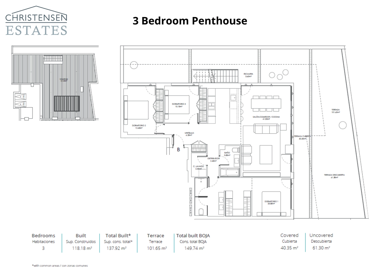 Un excepcional plano de ático de tres dormitorios, completo con un amplio solárium en la azotea para disfrutar al máximo de la vida al aire libre.