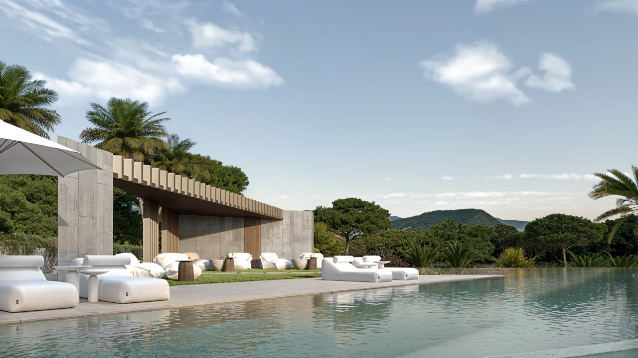 La gran piscina comunitaria y la zona de solárium ofrecen un entorno perfecto para relajarse y disfrutar del sol español.