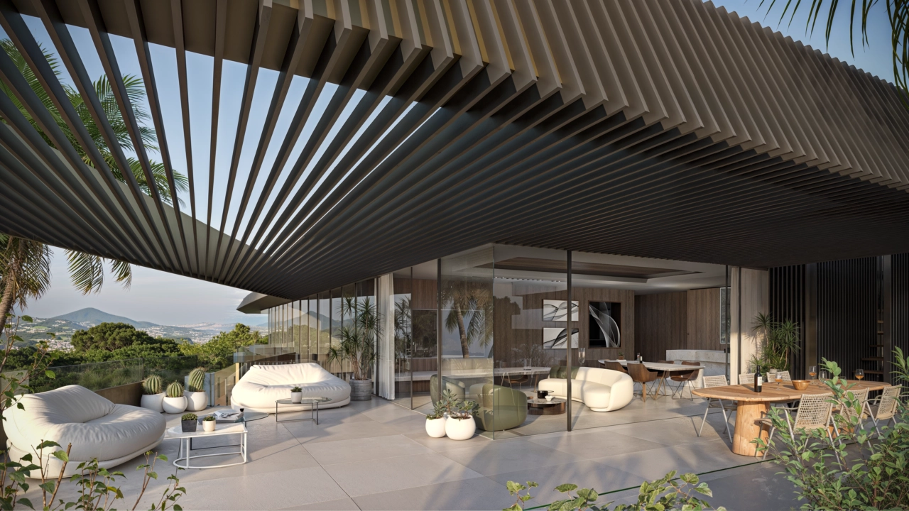 Cada residencia cuenta con una amplia terraza, ofreciendo un santuario privado al aire libre para disfrutar del agradable clima de Estepona.