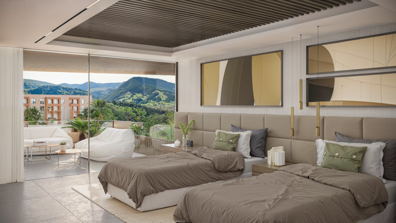 Los dormitorios de invitados son de tamaño generoso y cuentan con grandes ventanales que dan la bienvenida al hermoso paisaje y a la luz natural.