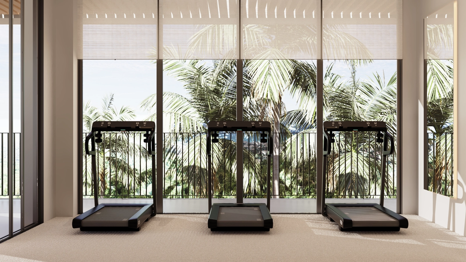 Manténgase activo en el gimnasio completamente equipado con inspiradoras vistas naturales.