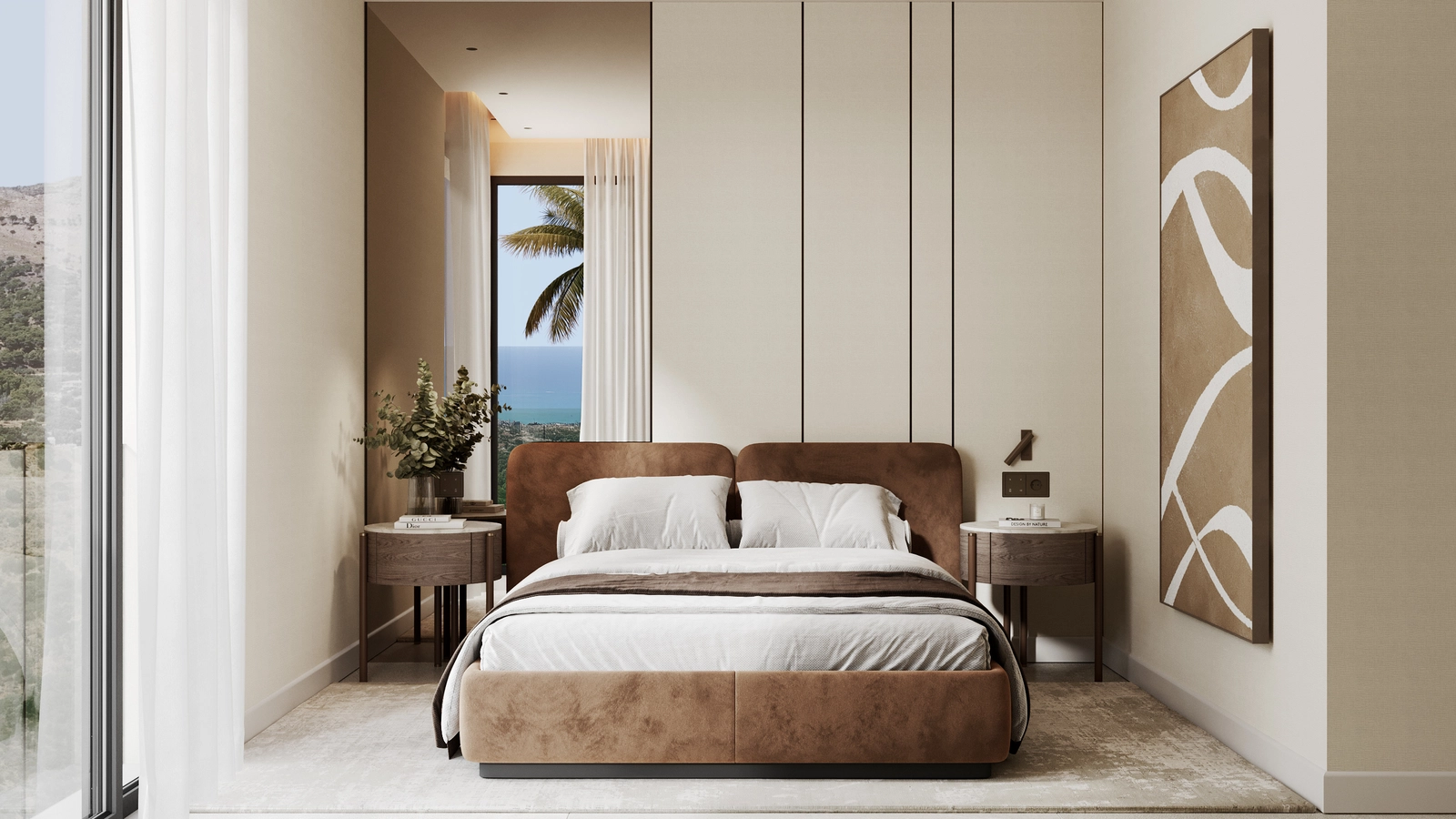 Despierte con serenas vistas desde el dormitorio principal elegantemente diseñado.