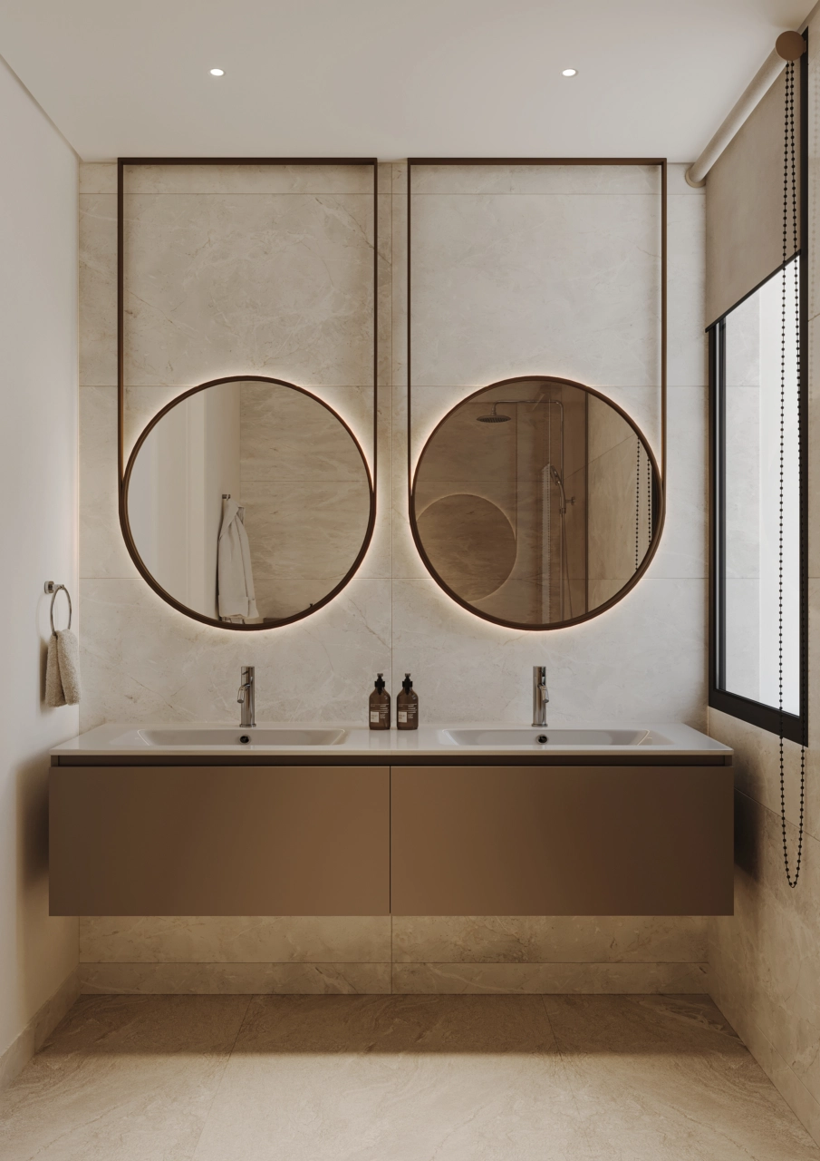 Un elegante santuario de baño, con materiales y acabados de alta calidad.