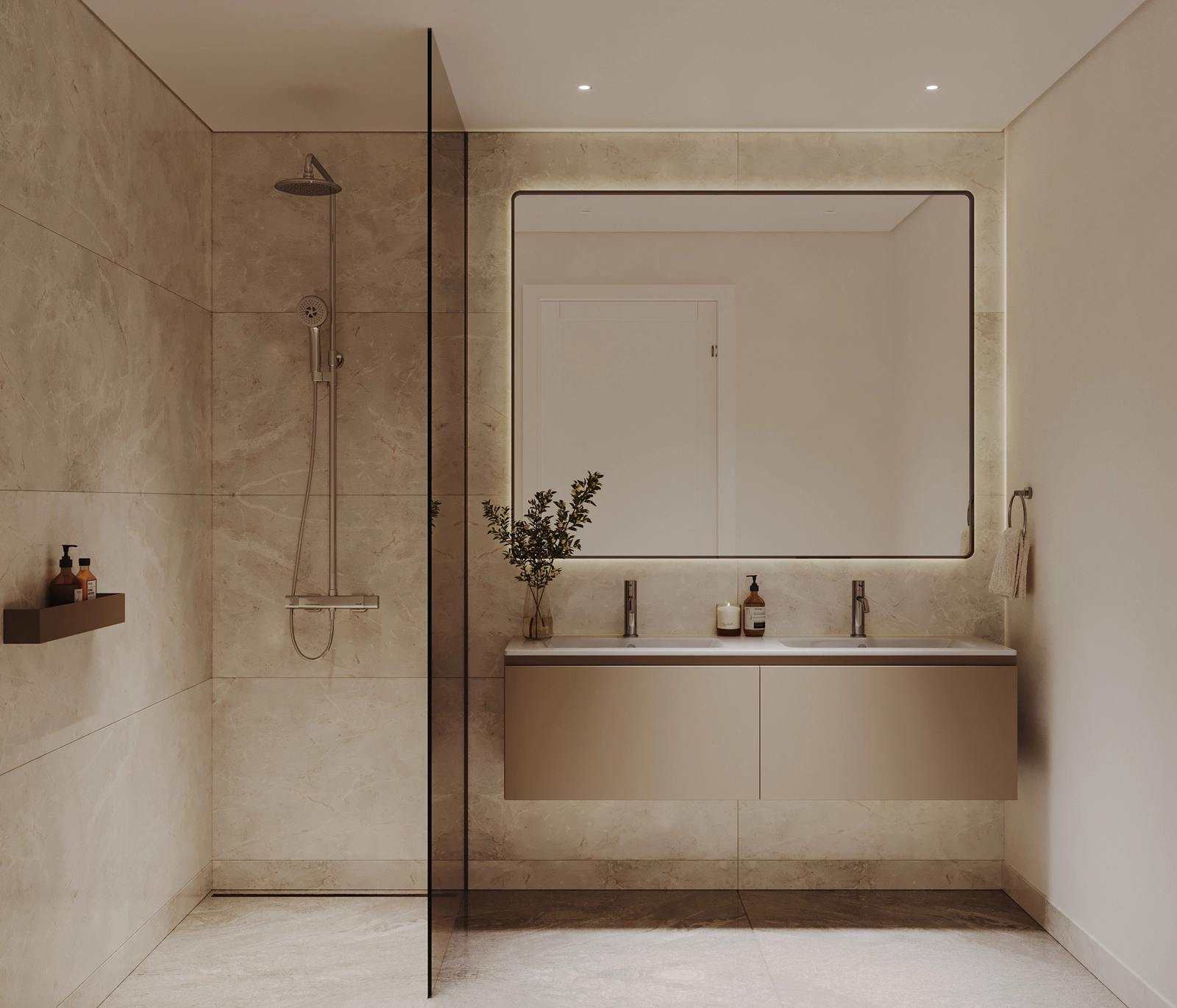 Baños modernos y funcionales diseñados con una simplicidad refinada.