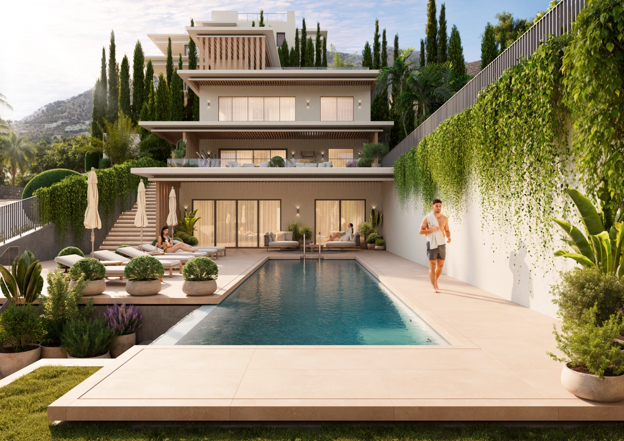 La casa club para residentes cuenta con una piscina privada y una amplia zona de relax.