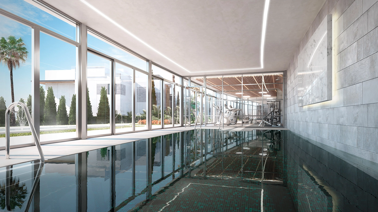 Las instalaciones de spa interiores incluyen una piscina climatizada y un gimnasio completamente equipado.