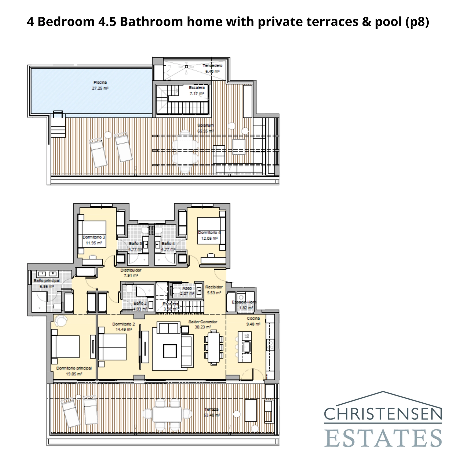 Un elegante diseño de apartamento dúplex de cuatro dormitorios, que ofrece múltiples terrazas y un amplio solárium en la azotea con piscina privada.