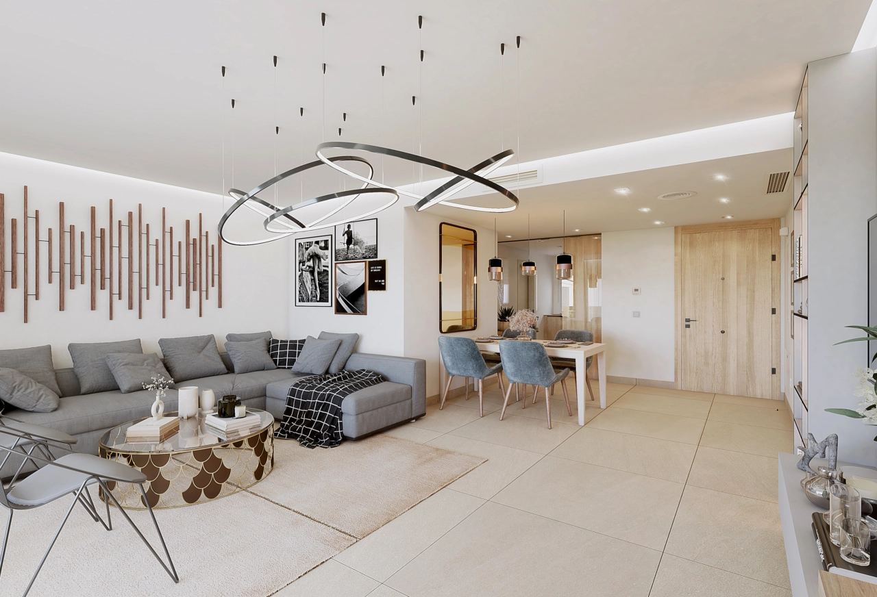 Interiores elegantemente diseñados ofrecen confort y estilo, con hermosas vistas al paisaje verde circundante.