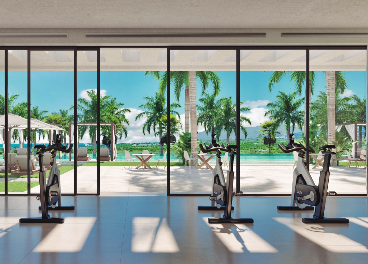 Manténgase activo en el gimnasio de última generación, totalmente equipado para residentes.