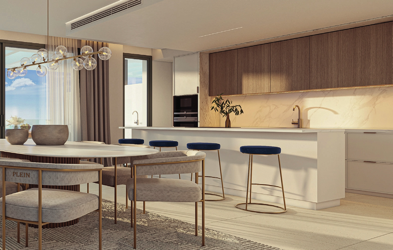 Cocinas modernas totalmente equipadas con electrodomésticos de alta calidad y acabados de primera.