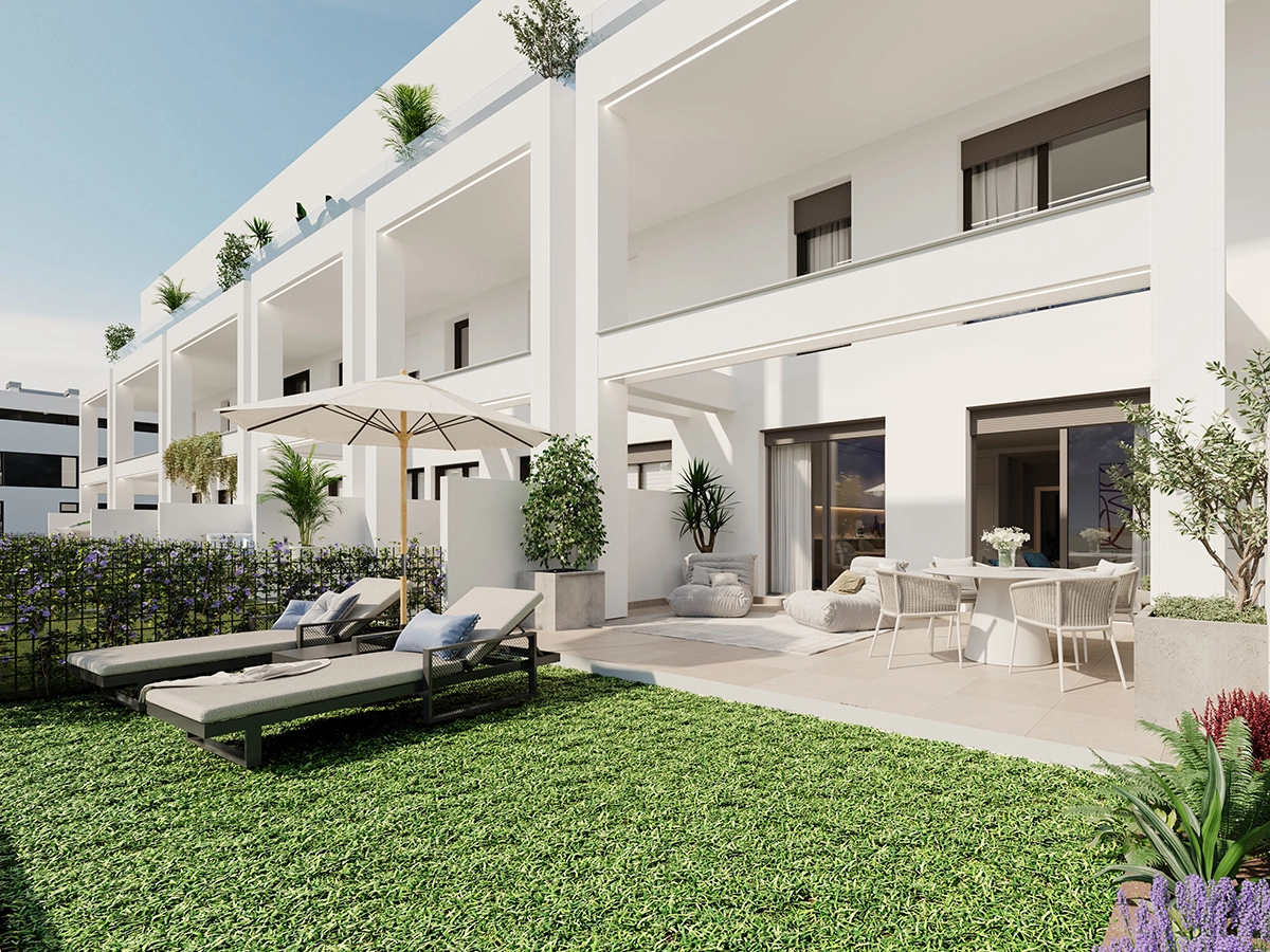 Los apartamentos en planta baja cuentan con amplios jardines privados, perfectos para crear su propio oasis personal.