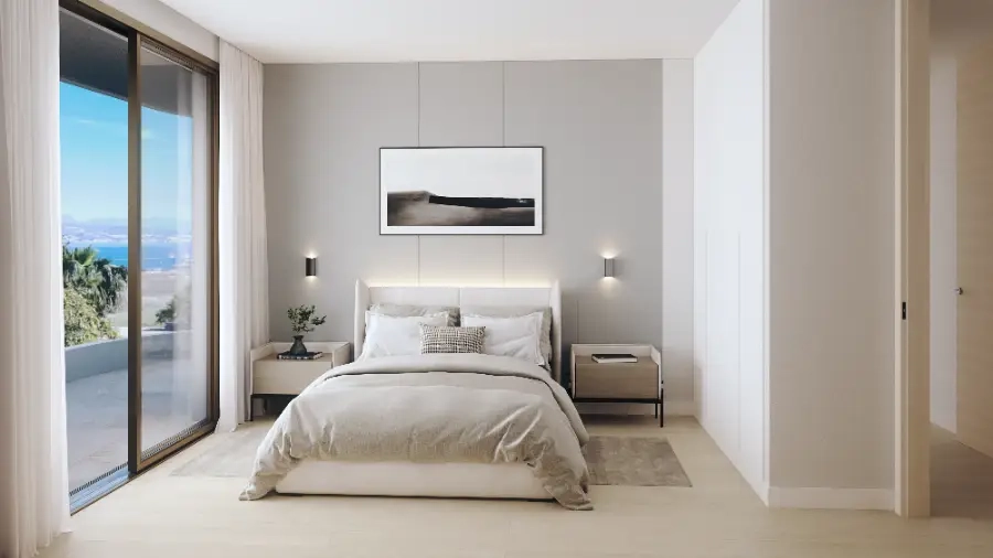 Un segundo dormitorio bien equipado, que ofrece confort, estilo y hermosas vistas.