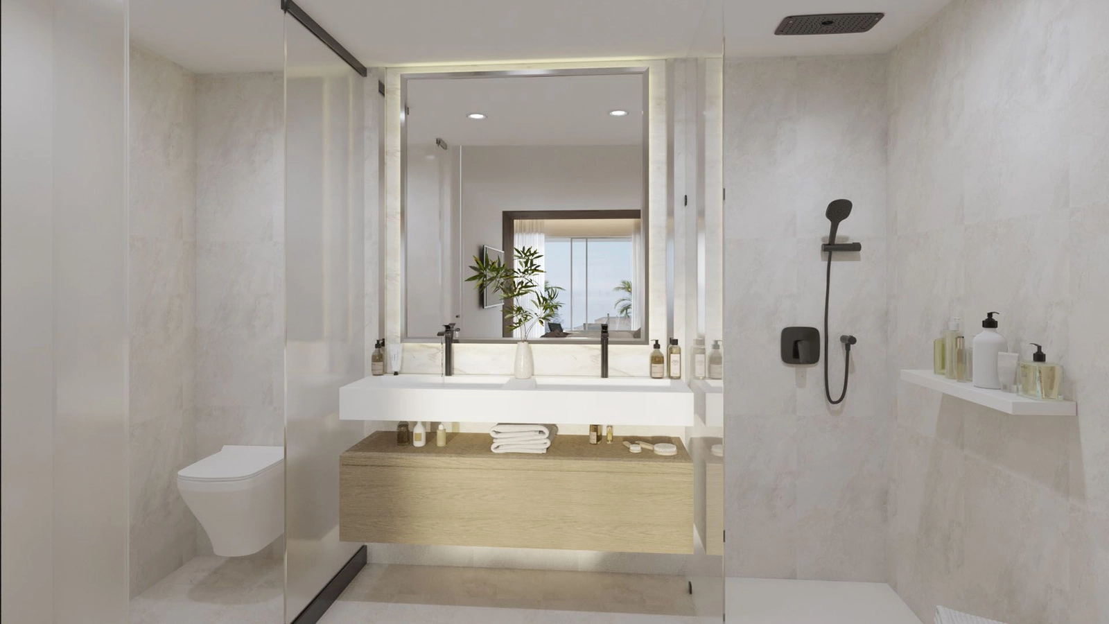 Modernos baños diseñados con materiales de alta calidad para una experiencia tipo spa diaria.